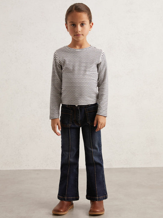 13-14 yrs Cotton Pointelle Long Sleeve Top Navy/White | Children & Baby