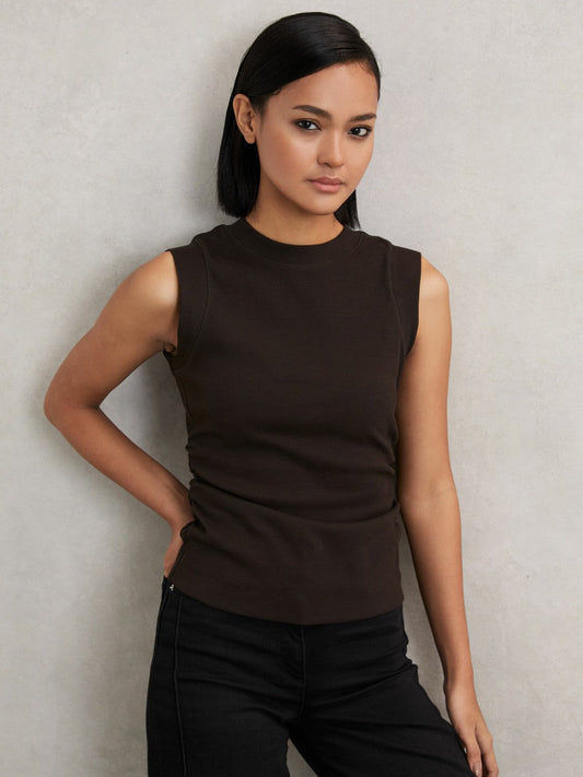 Ribbed Ruched Waist Vest Chocolate | Women