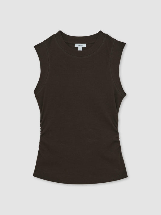 Ribbed Ruched Waist Vest Chocolate | Women