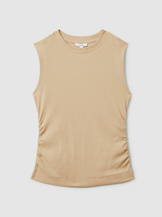 Fine-Rib Ruched Vest Top Camel | Women