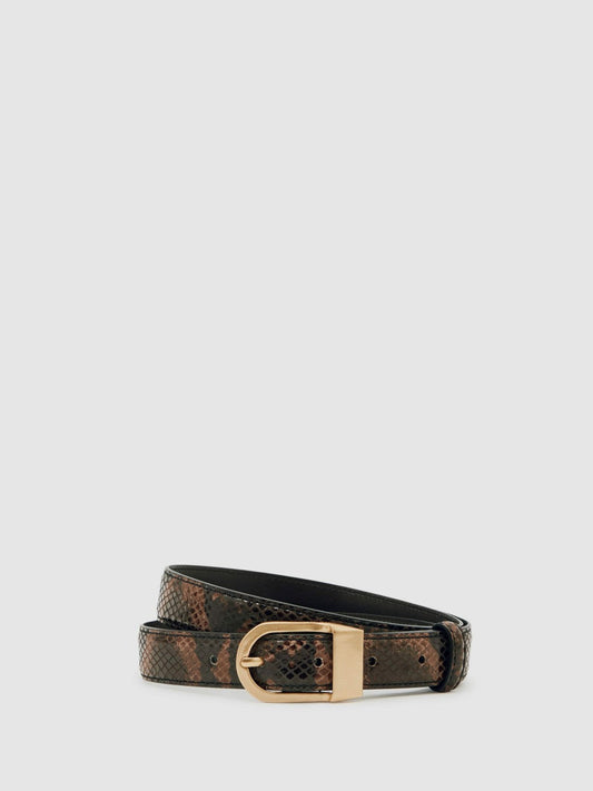 Leather Snake-Effect Belt Chocolate | Women