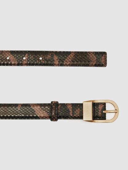 Leather Snake-Effect Belt Chocolate | Women