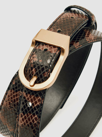 Leather Snake-Effect Belt Chocolate | Women