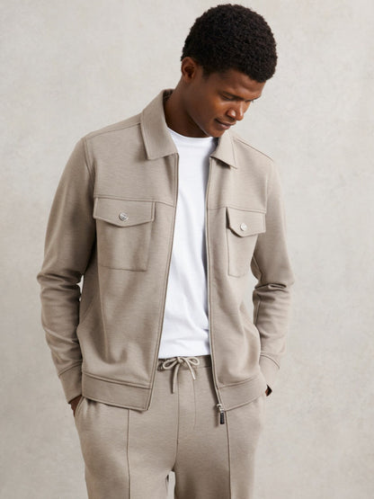 Interlock Jersey Zip-Through Jacket Taupe Brown | Men