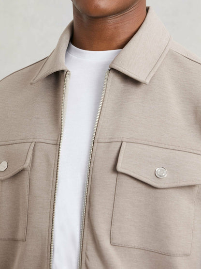 Interlock Jersey Zip-Through Jacket Taupe Brown | Men