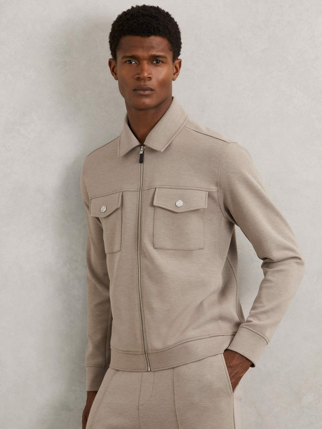Interlock Jersey Zip-Through Jacket Taupe Brown | Men