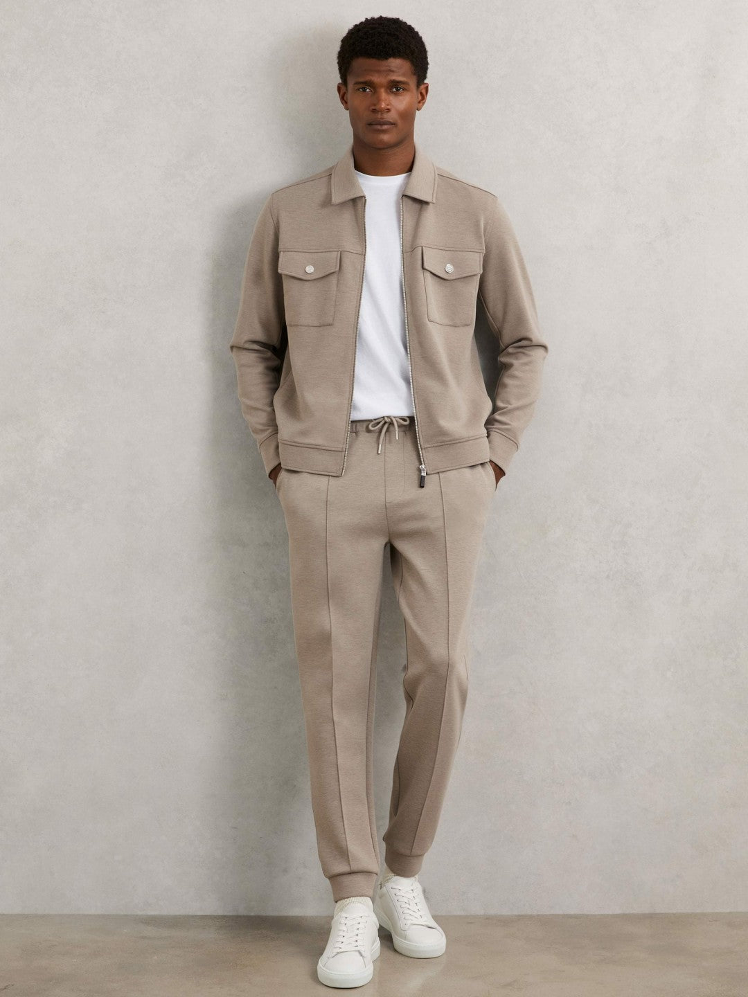 Interlock Jersey Zip-Through Jacket Taupe Brown | Men