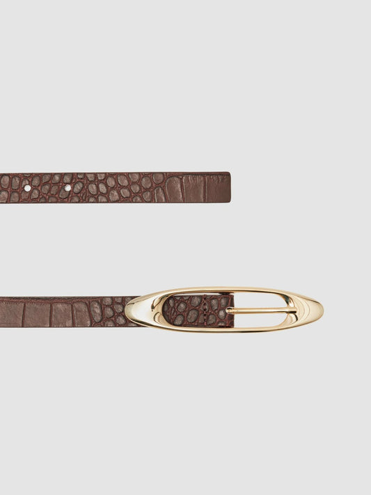 Croc-Effect Leather Oval-Buckle Belt Burgundy | Women