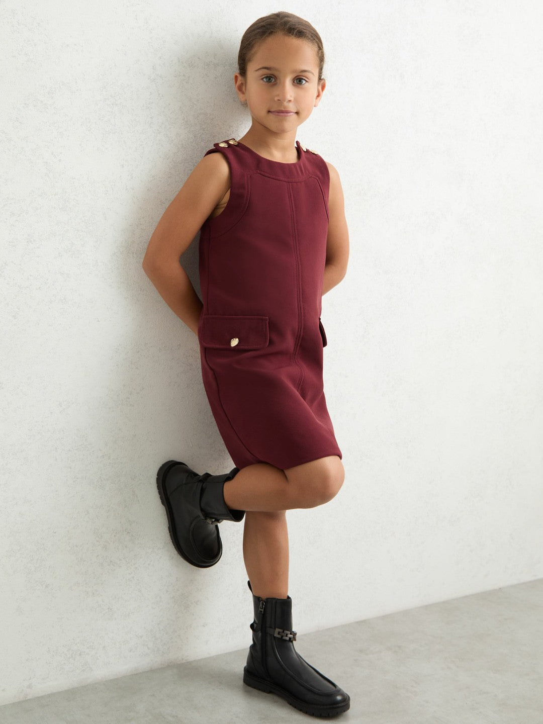 13-14 yrs Button-Detail Sleeveless Shift Dress Berry | Children & Baby