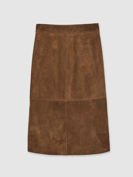 Suede Straight-Fit Midi Skirt Tan Brown | Women