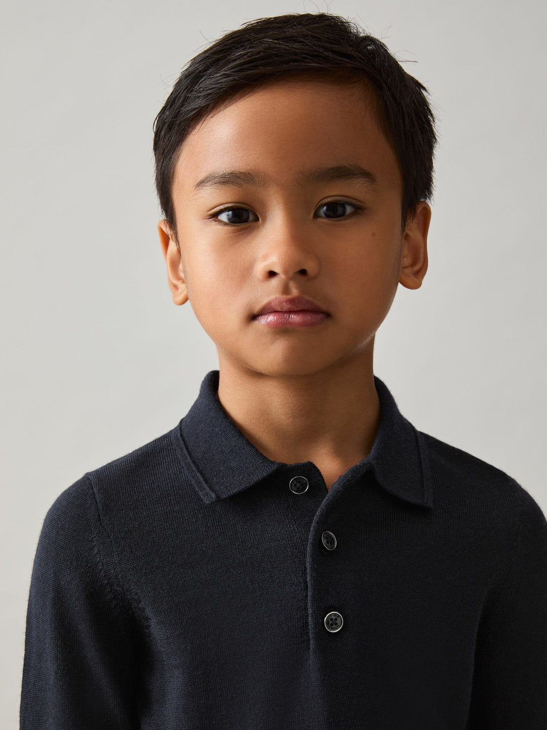 9-13 yrs Merino Wool Long-Sleeve Polo Shirt Navy | Children & Baby