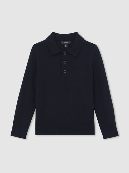 9-13 yrs Merino Wool Long-Sleeve Polo Shirt Navy | Children & Baby