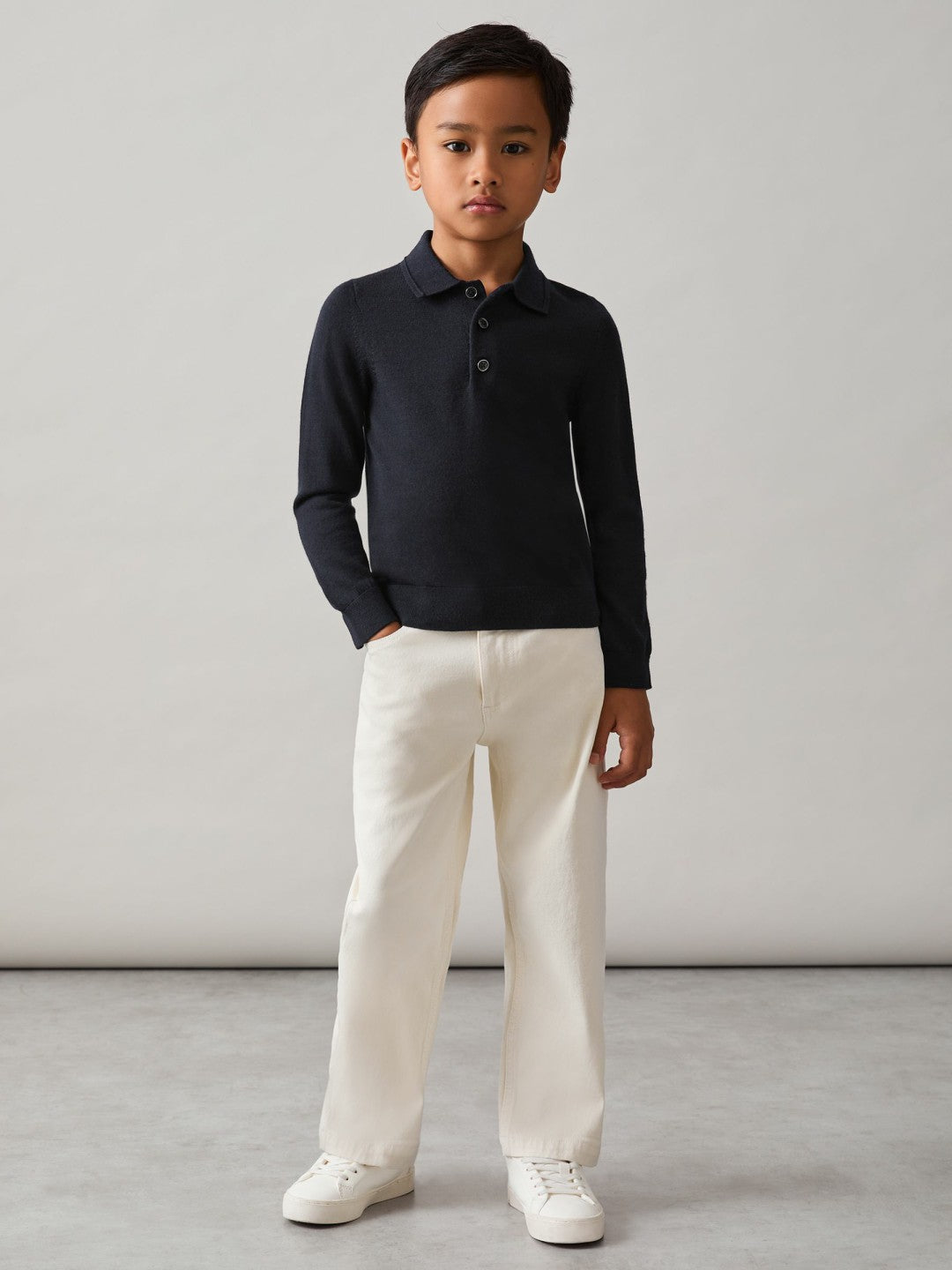 9-13 yrs Merino Wool Long-Sleeve Polo Shirt Navy | Children & Baby