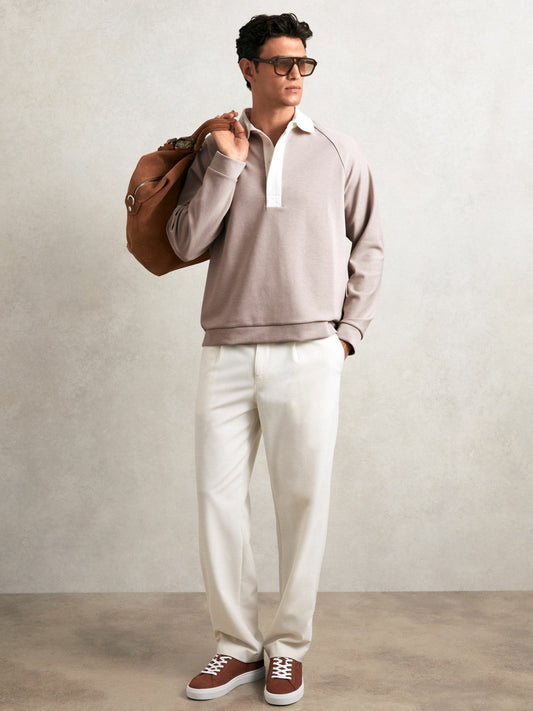 Colour Block Rugby Shirt Oatmeal/White | Men
