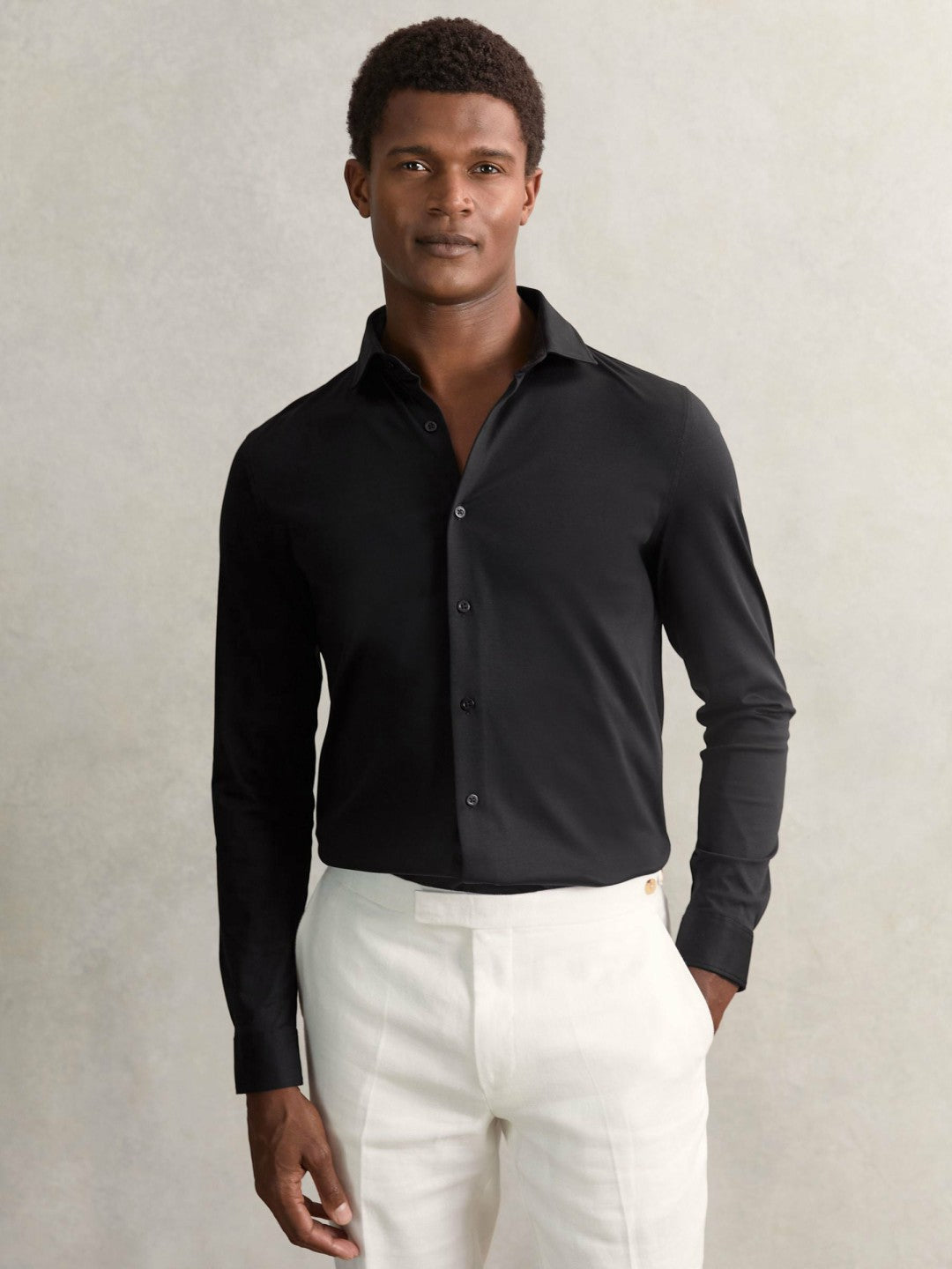 Cotton-Jersey Button-Through Shirt Black | Men