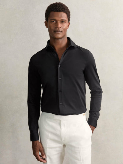 Cotton-Jersey Button-Through Shirt Black | Men