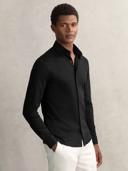 Cotton-Jersey Button-Through Shirt Black | Men