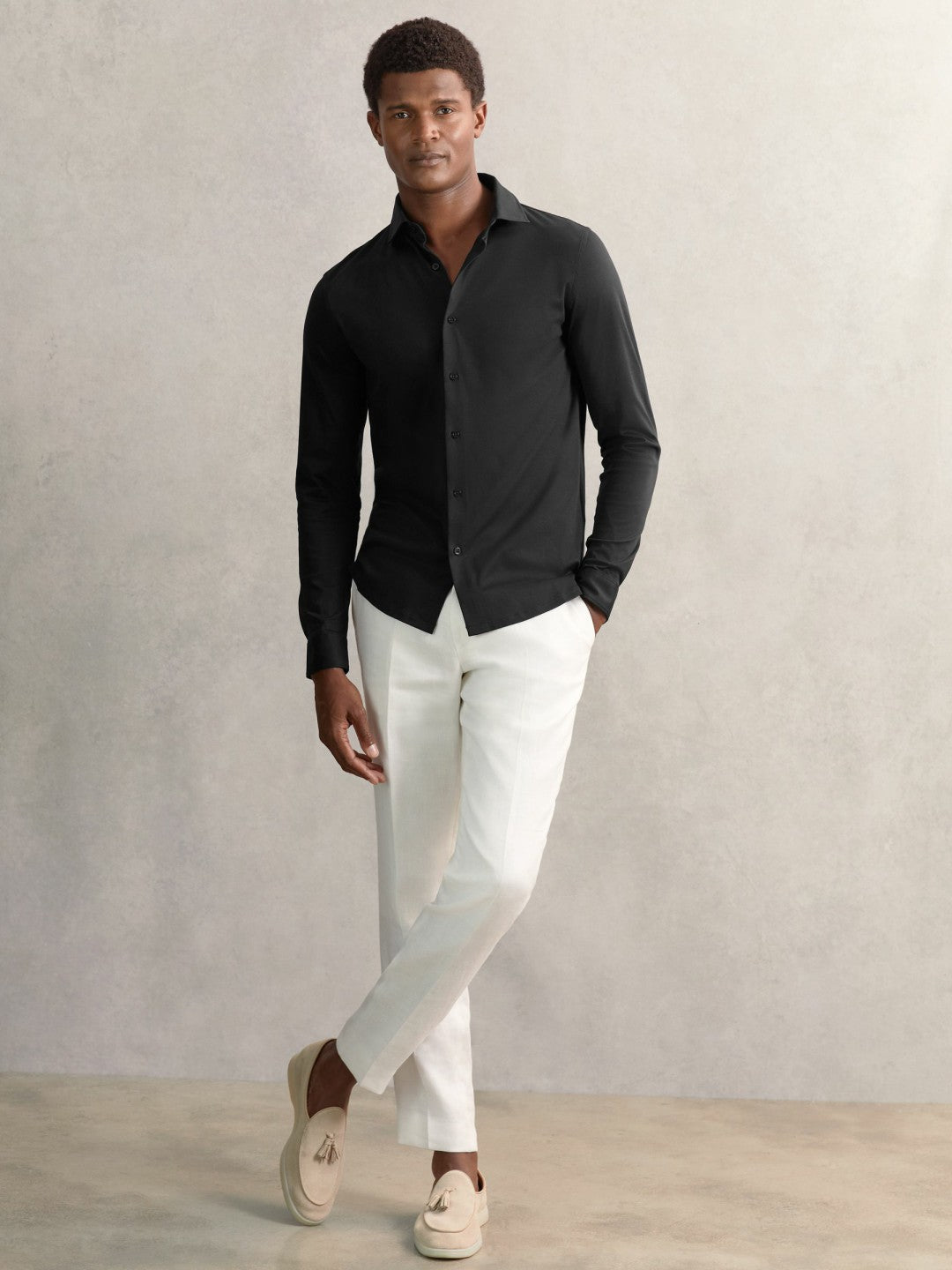 Cotton-Jersey Button-Through Shirt Black | Men