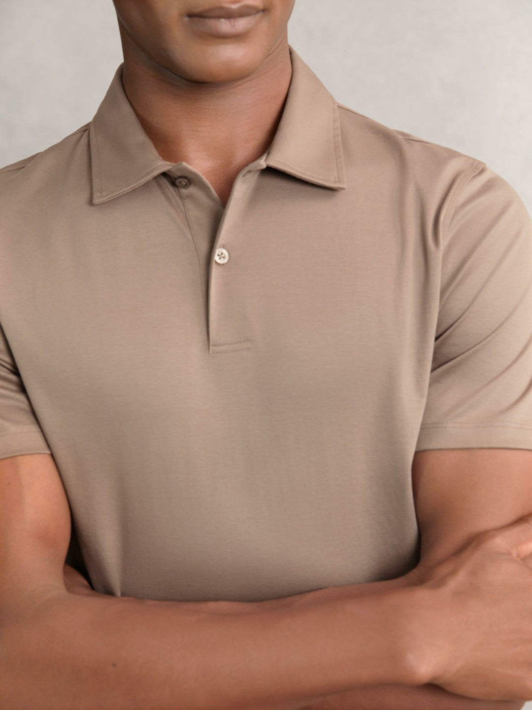 Cotton Short-Sleeve Polo Shirt Taupe Brown | Men