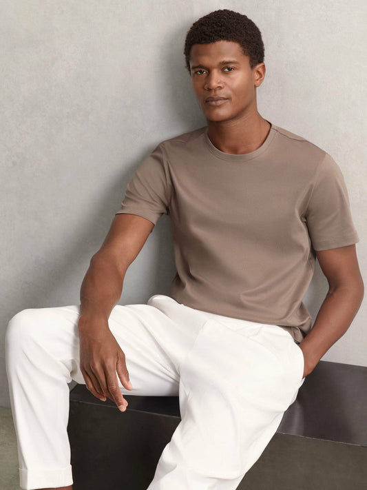 Airwater-Cotton Crew-Neck T-Shirt Taupe Brown | Men