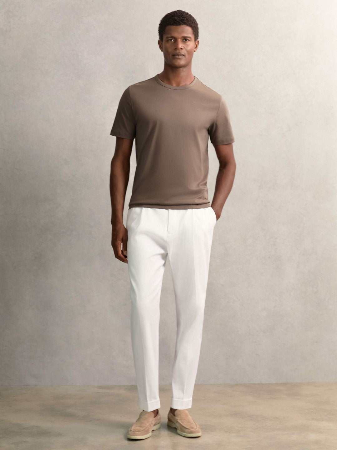 Airwater-Cotton Crew-Neck T-Shirt Taupe Brown | Men