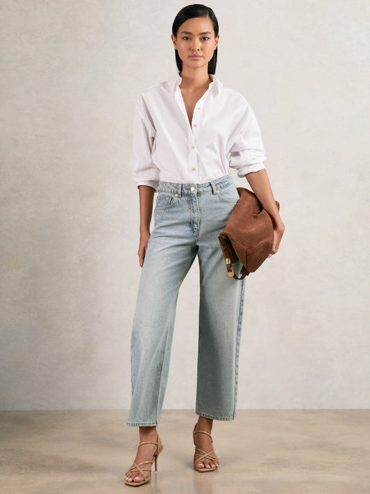 Petite Mid-Rise Straight-Leg Jeans Pale Blue | Women