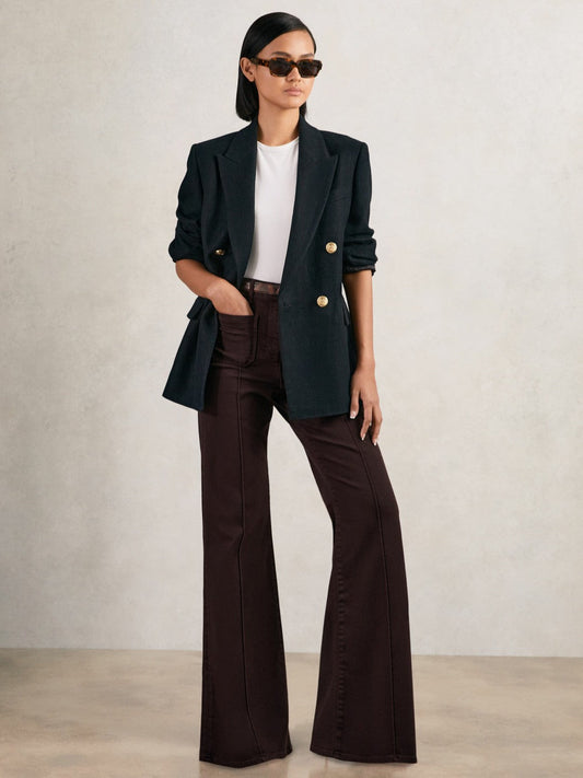 Petite Patch-Pocket Flared Jeans Burgundy | Women