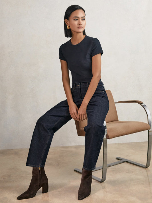 Petite Mid-Rise Straight-Leg Jeans Dark Blue | Women