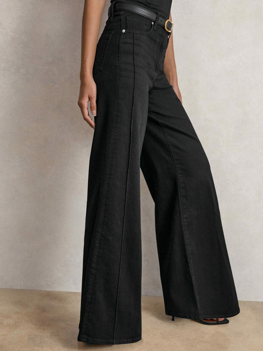 Petite Stretch-Cotton Wide-Leg Jeans Black | Women