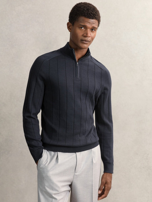 Merino Wool Wide-Rib Half-Zip Jumper Airforce Blue | Men