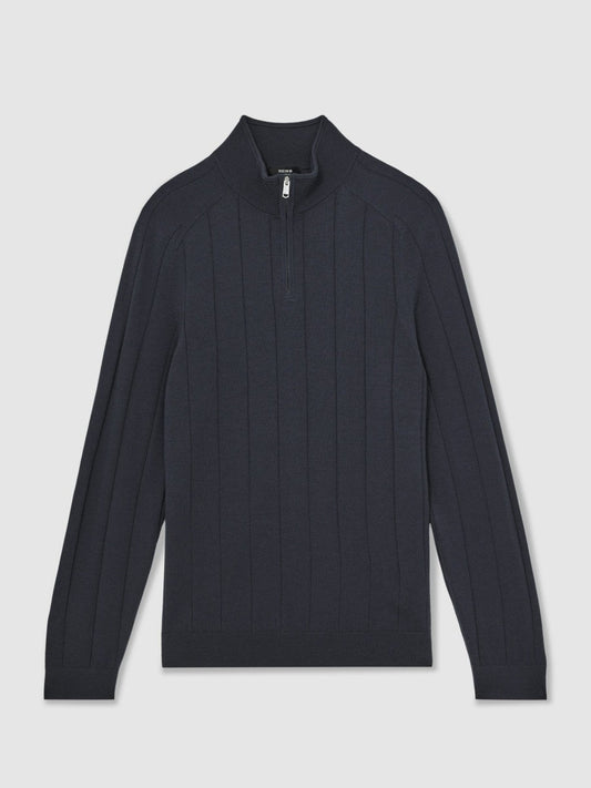 Merino Wool Wide-Rib Half-Zip Jumper Airforce Blue | Men