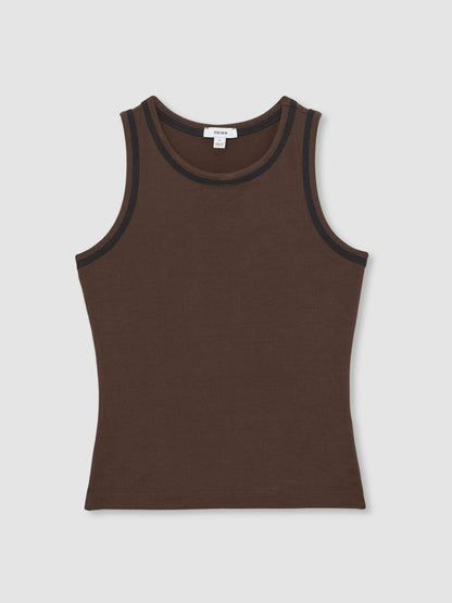Stretch-Cotton Jersey Tipped Vest Chocolate Brown/Black | Women