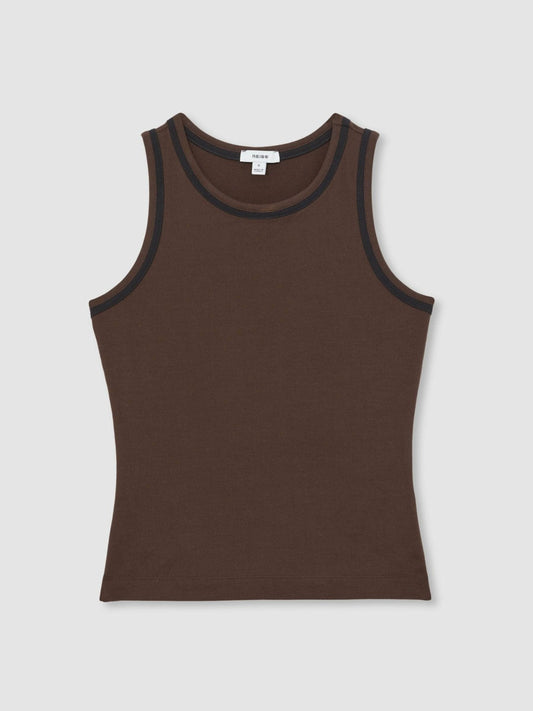 Stretch-Cotton Jersey Tipped Vest Chocolate Brown/Black | Women