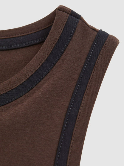 Stretch-Cotton Jersey Tipped Vest Chocolate Brown/Black | Women
