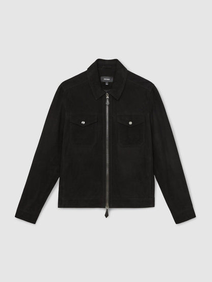 Suede Zip Through Jacket Black | Men