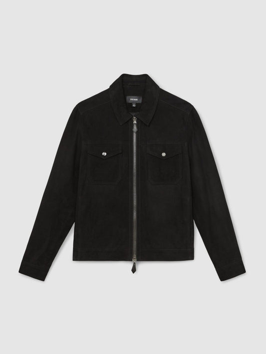 Suede Zip Through Jacket Black | Men