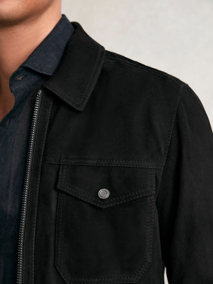 Suede Zip Through Jacket Black | Men