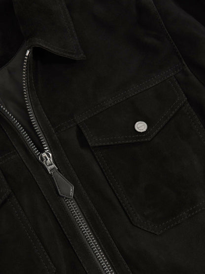 Suede Zip Through Jacket Black | Men