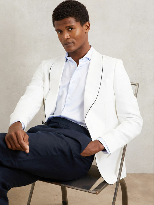Single-Breasted Blazer with Linen Ivory White | Men