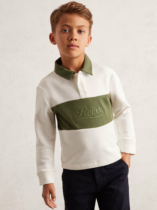 9-13 yrs Cotton Logo-Embroidery Rugby Polo Shirt Forset Green/White | Children & Baby
