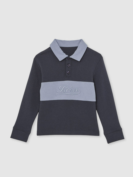 9-13 yrs Cotton Logo-Embroidery Rugby Polo Shirt Airforce Blue/Navy Blue | Children & Baby