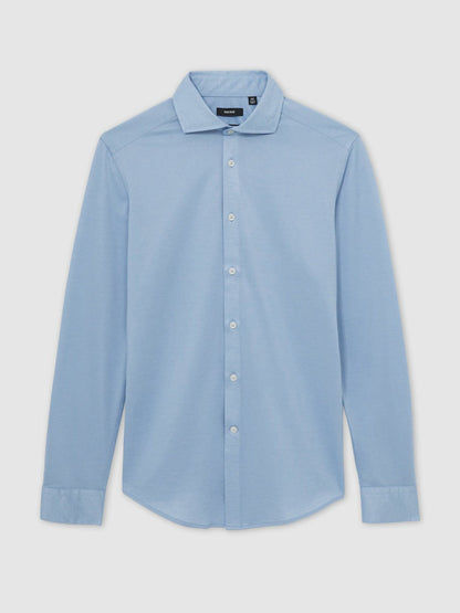 Cotton-Blend Jersey Cutaway-Collar Shirt Soft Blue | Men