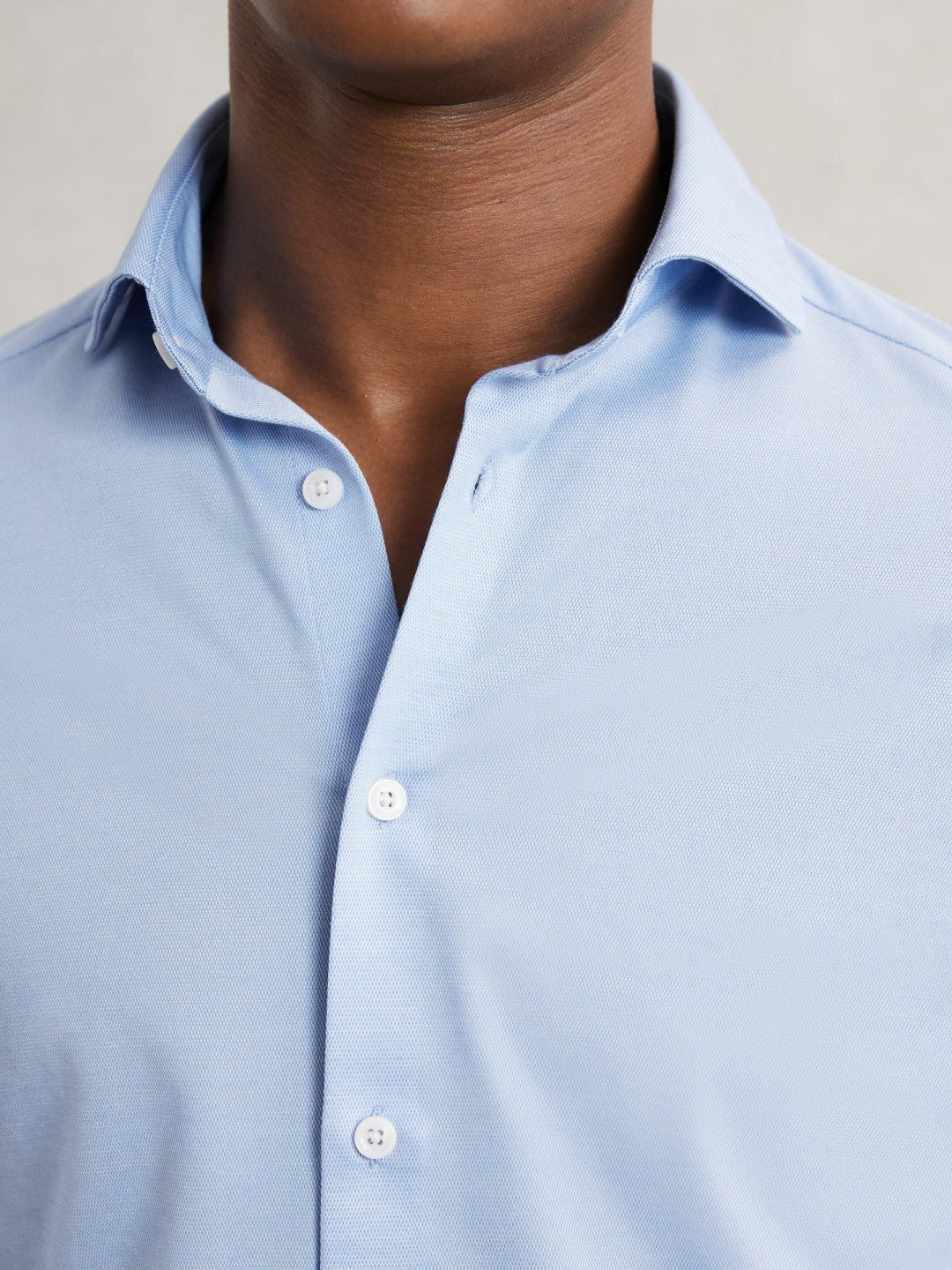 Cotton-Blend Jersey Cutaway-Collar Shirt Soft Blue | Men
