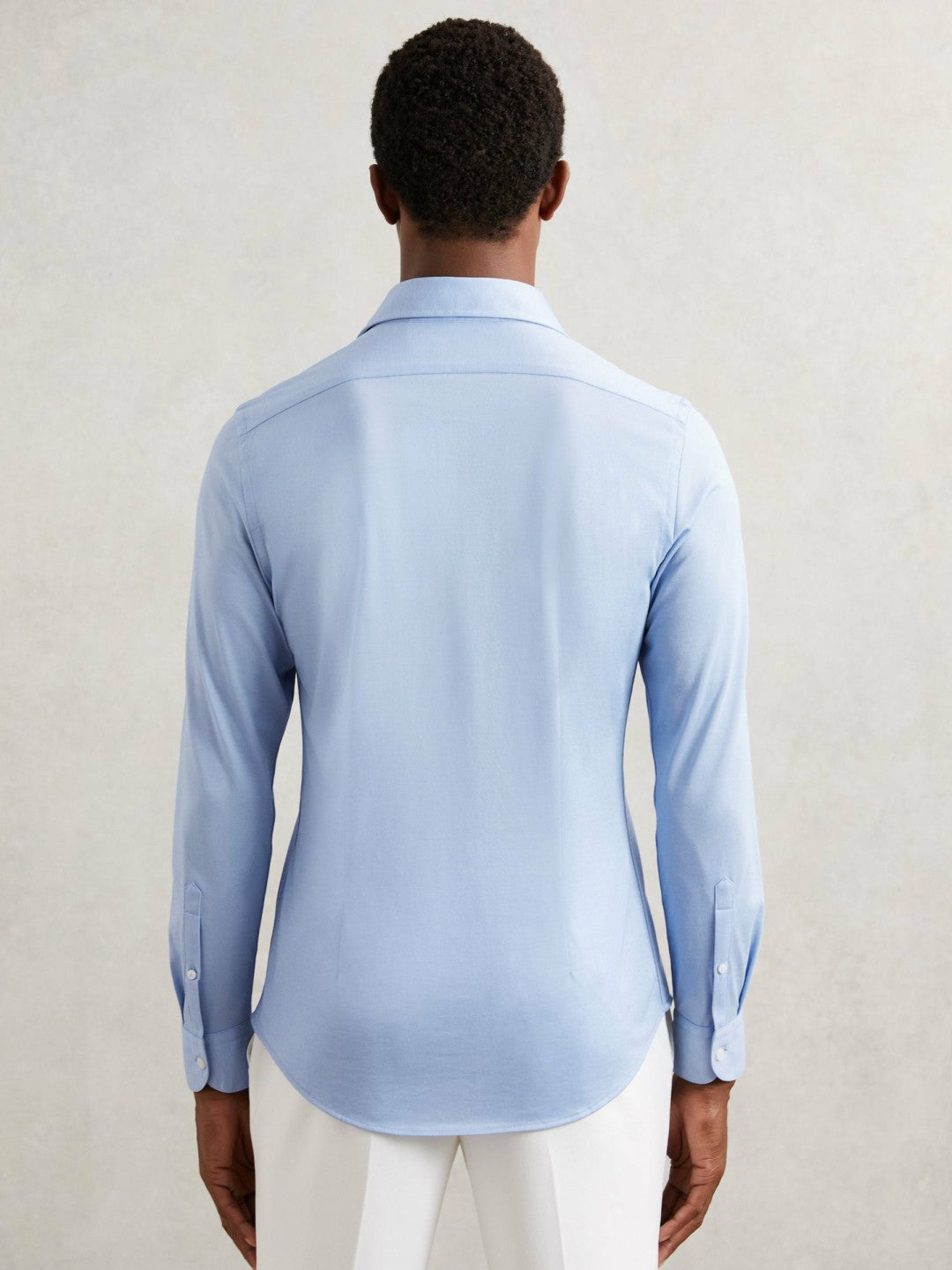 Cotton-Blend Jersey Cutaway-Collar Shirt Soft Blue | Men