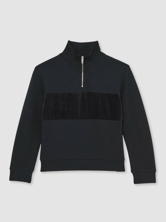 3-9 yrs Slim Fit Half-Zip Funnel Neck Velour Sweatshirt Navy Blue | Children & Baby