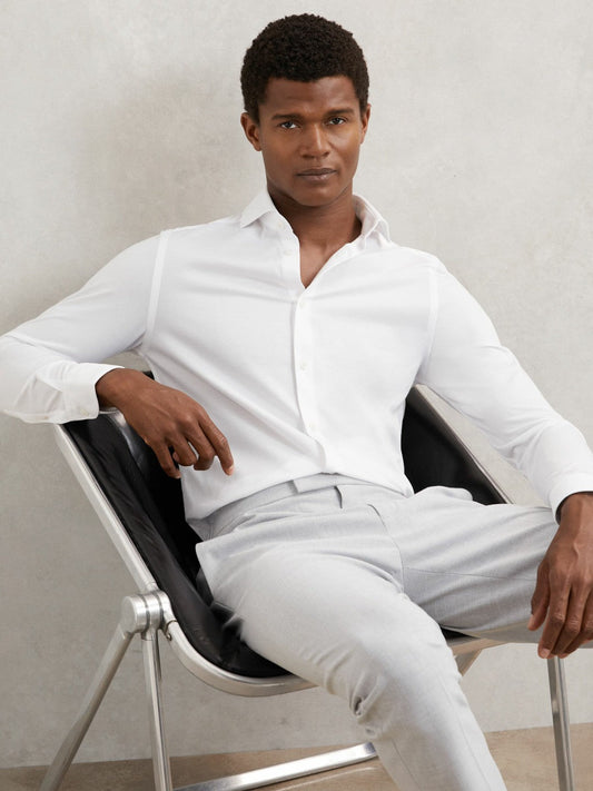 Cotton-Blend Jersey Cutaway-Collar Shirt White | Men