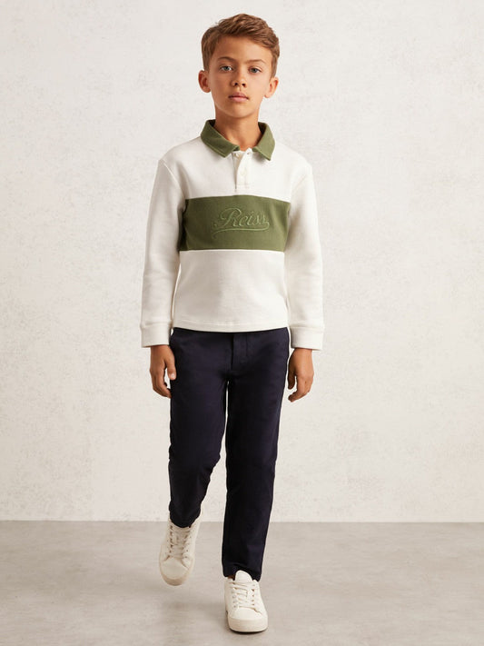 13-14 yrs Cotton Logo-Embroidery Rugby Polo Shirt Forset Green/White | Children & Baby
