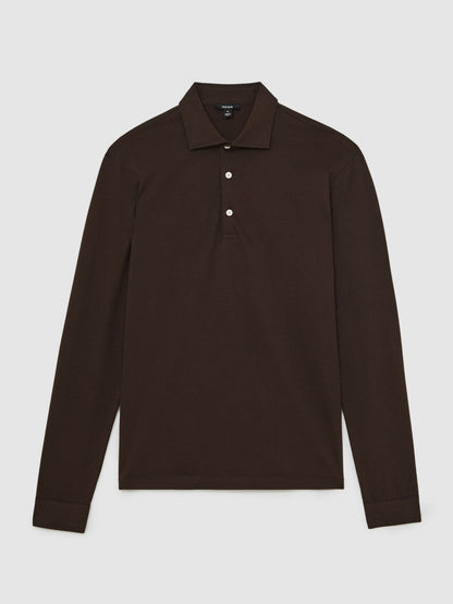 Cotton-Jersey Long Sleeve Polo Shirt Brown | Men