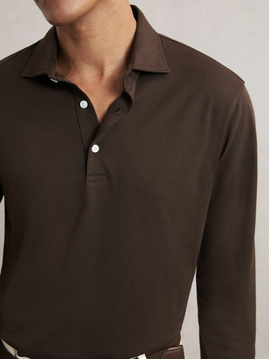 Cotton-Jersey Long Sleeve Polo Shirt Brown | Men
