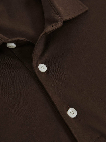Cotton-Jersey Long Sleeve Polo Shirt Brown | Men